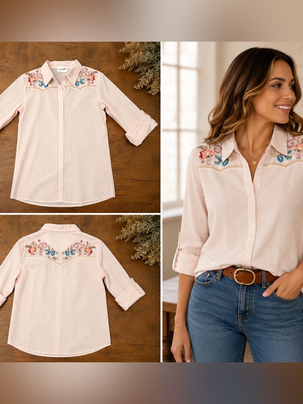 THE NU VINTAGE- Desert Bloom Embroidered Shirt NWT